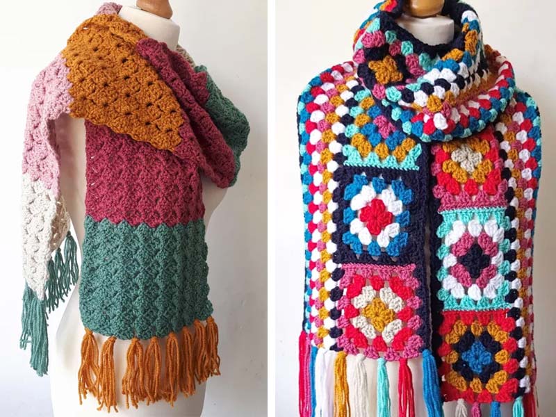 Modern Granny Square Crochet Scarf