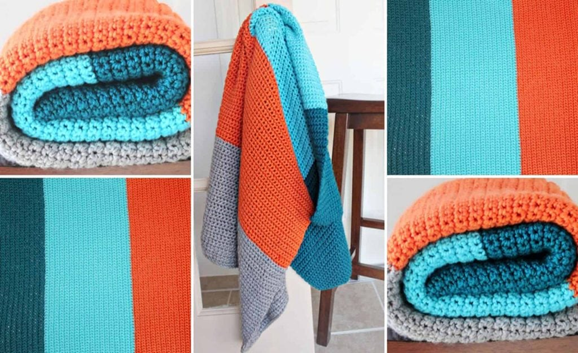 Bernat Color-Blocked Crochet Textured Blanket
