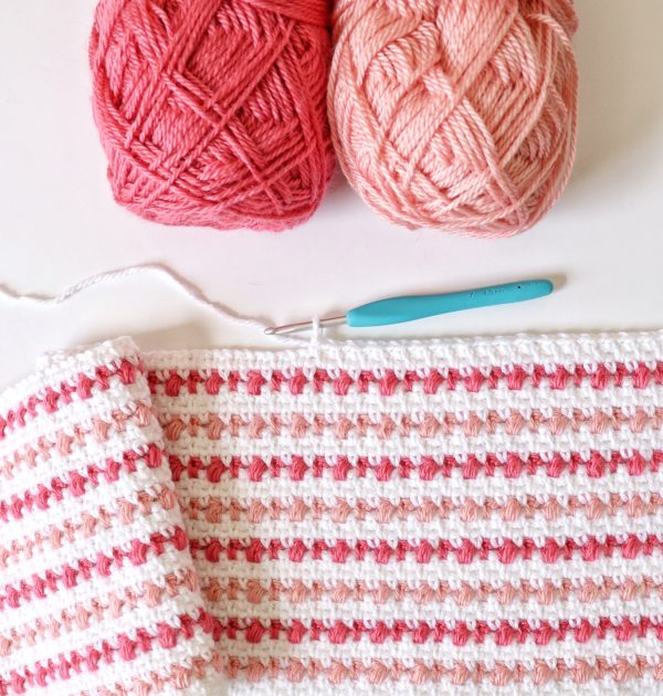Crochet Pink Puff Stripes Baby Blanket