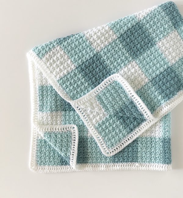 Navy Gingham Crochet Blanket