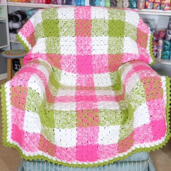 A Complete Guide on Crocheting a Green and Pink Gingham Blanket