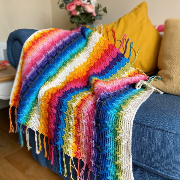 Crochet Rainbow Moss Stitch Blanket tutorial